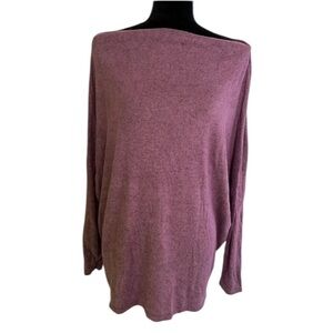 Boutique Womens Purple Heathered Off Shoulder Oversized Lightweight Sweater S